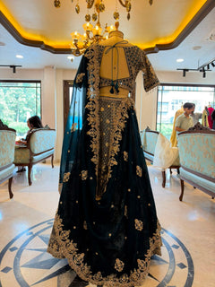 Peacock Blue Maheshwari Silk Embroidered Bridal Lehenga Set
