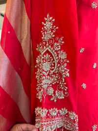 Red Satin Silk Embroidered Sharara Set