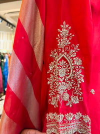 Red Satin Silk Embroidered Sharara Set
