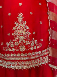 Red Satin Silk Embroidered Sharara Set