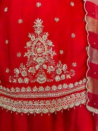 Red Satin Silk Embroidered Sharara Set
