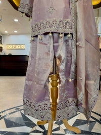 Elegant ensemble is crafted in a beautiful lavender Tissue Silk