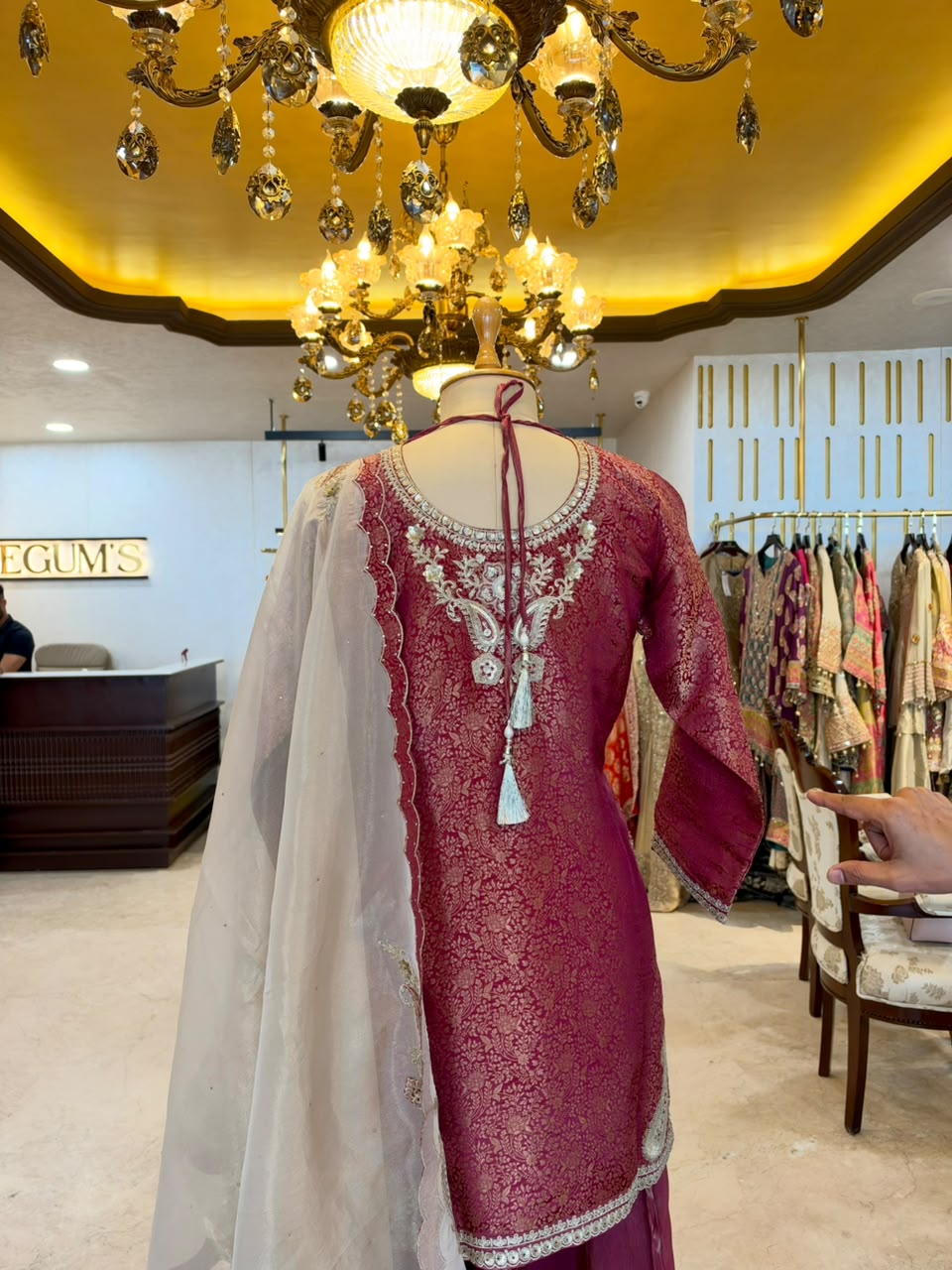 Wine Tissue Silk Embroidered Sharara Set