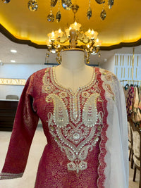 Wine Tissue Silk Embroidered Sharara Set