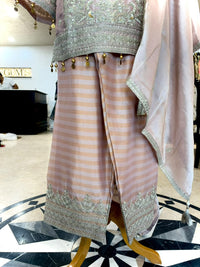 Elegant ensemble is crafted in a soft Blush Pink Tissue Silk
