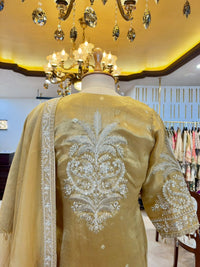 Champagne Gold Tissue Silk Embroidered Sharara Set