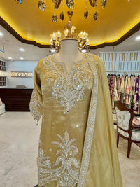 Champagne Gold Tissue Silk Embroidered Sharara Set
