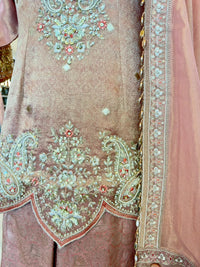 Blush Pink Tissue Silk Embroidered Sharara Set