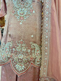 Blush Pink Tissue Silk Embroidered Sharara Set