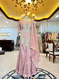 Blush Pink Tissue Silk Embroidered Sharara Set