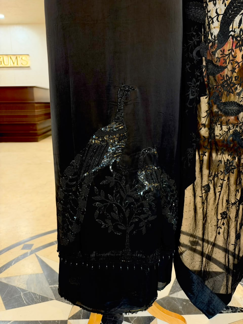 Jet Black Satin Organza Embroidered Kurta Set