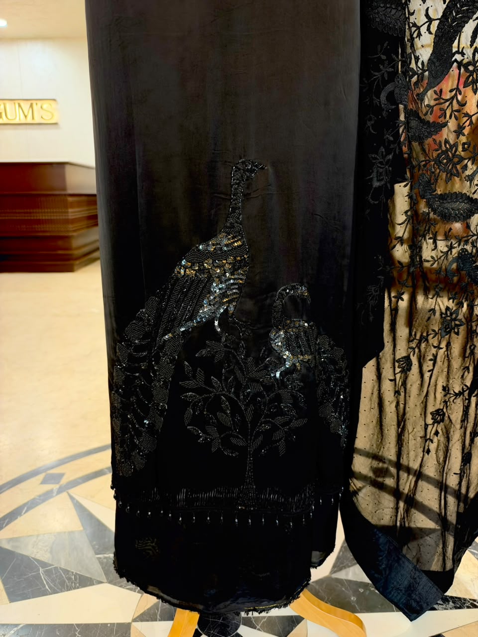 Jet Black Satin Organza Embroidered Kurta Set