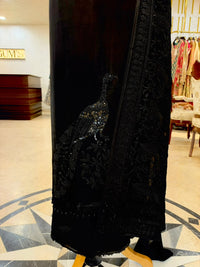 Jet Black Satin Organza Embroidered Kurta Set