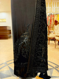 Jet Black Satin Organza Embroidered Kurta Set