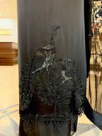 Jet Black Satin Organza Embroidered Kurta Set