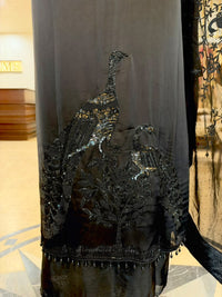 Jet Black Satin Organza Embroidered Kurta Set