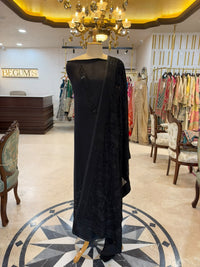 Jet Black Satin Organza Embroidered Kurta Set