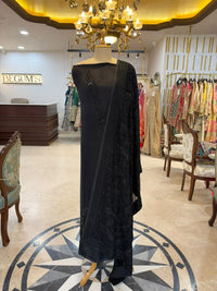Jet Black Satin Organza Embroidered Kurta Set