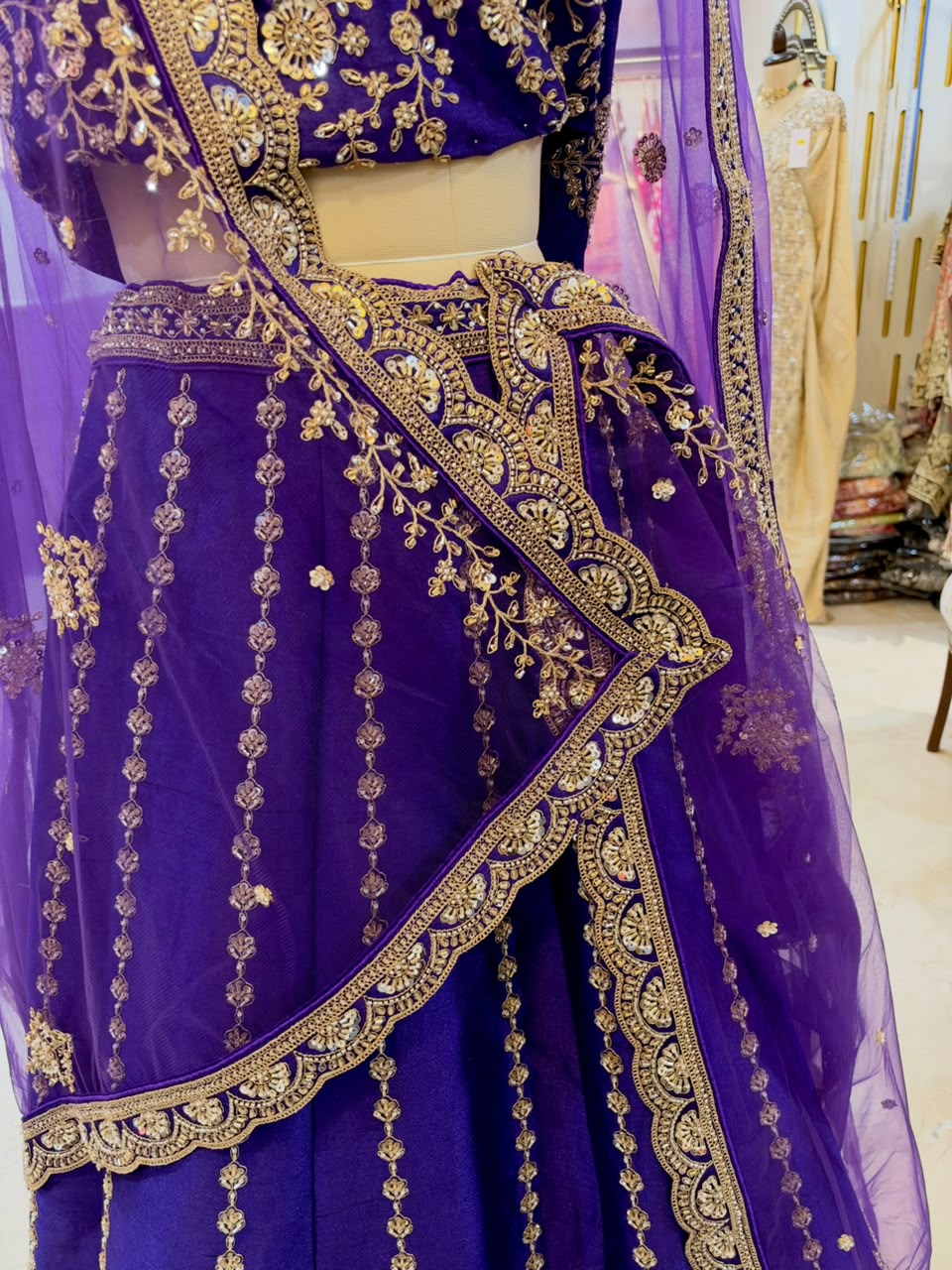 Royal Purple Embroidered Bridal Lehenga Set