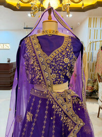 Royal Purple Embroidered Bridal Lehenga Set