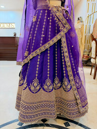 Royal Purple Embroidered Bridal Lehenga Set