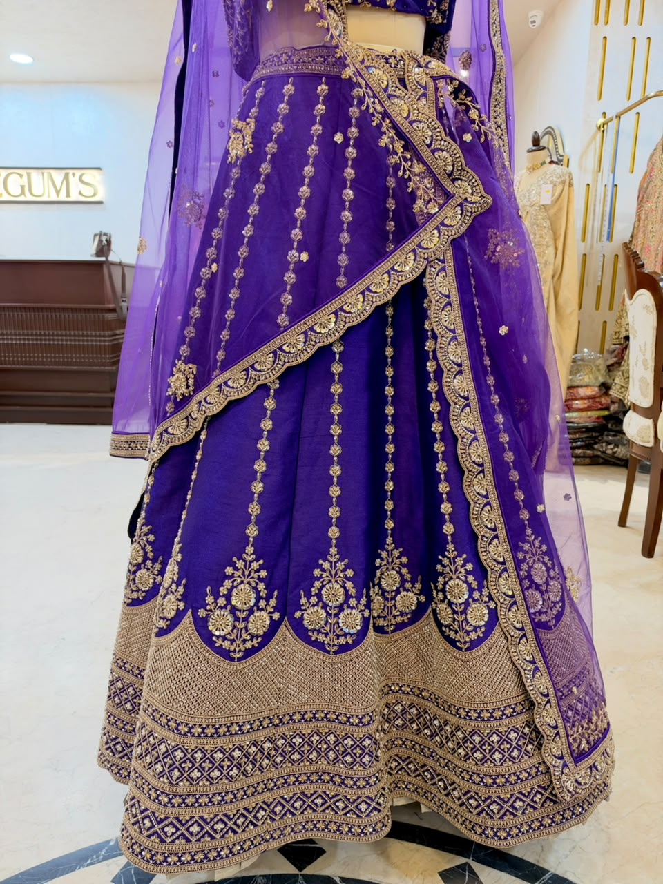 Royal Purple Embroidered Bridal Lehenga Set