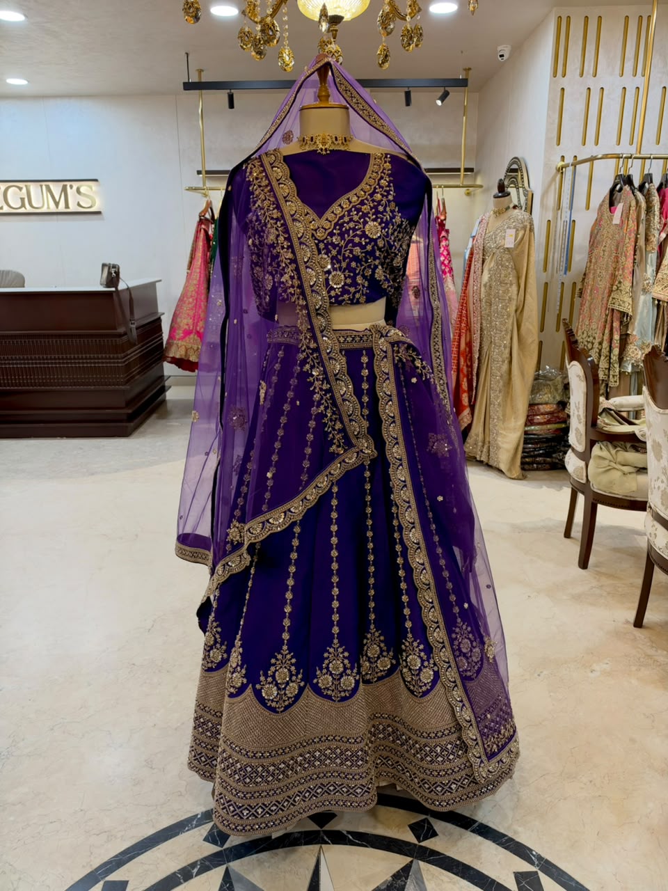 Royal Purple Embroidered Bridal Lehenga Set