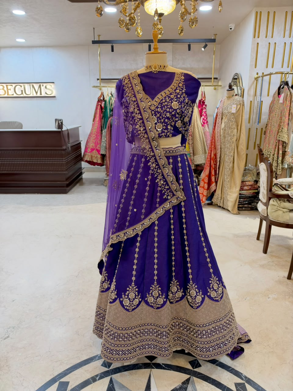 Royal Purple Embroidered Bridal Lehenga Set
