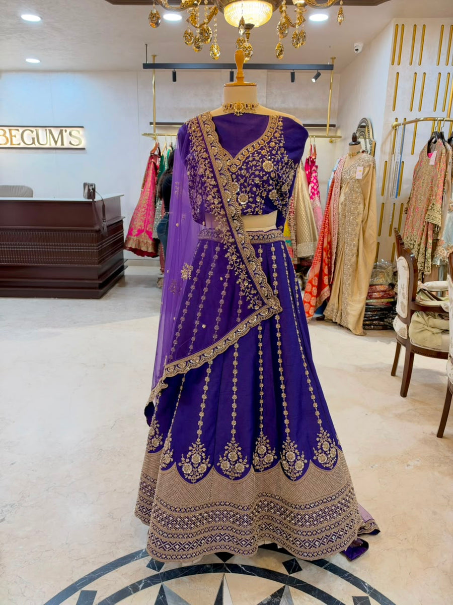 Royal Purple Embroidered Bridal Lehenga Set