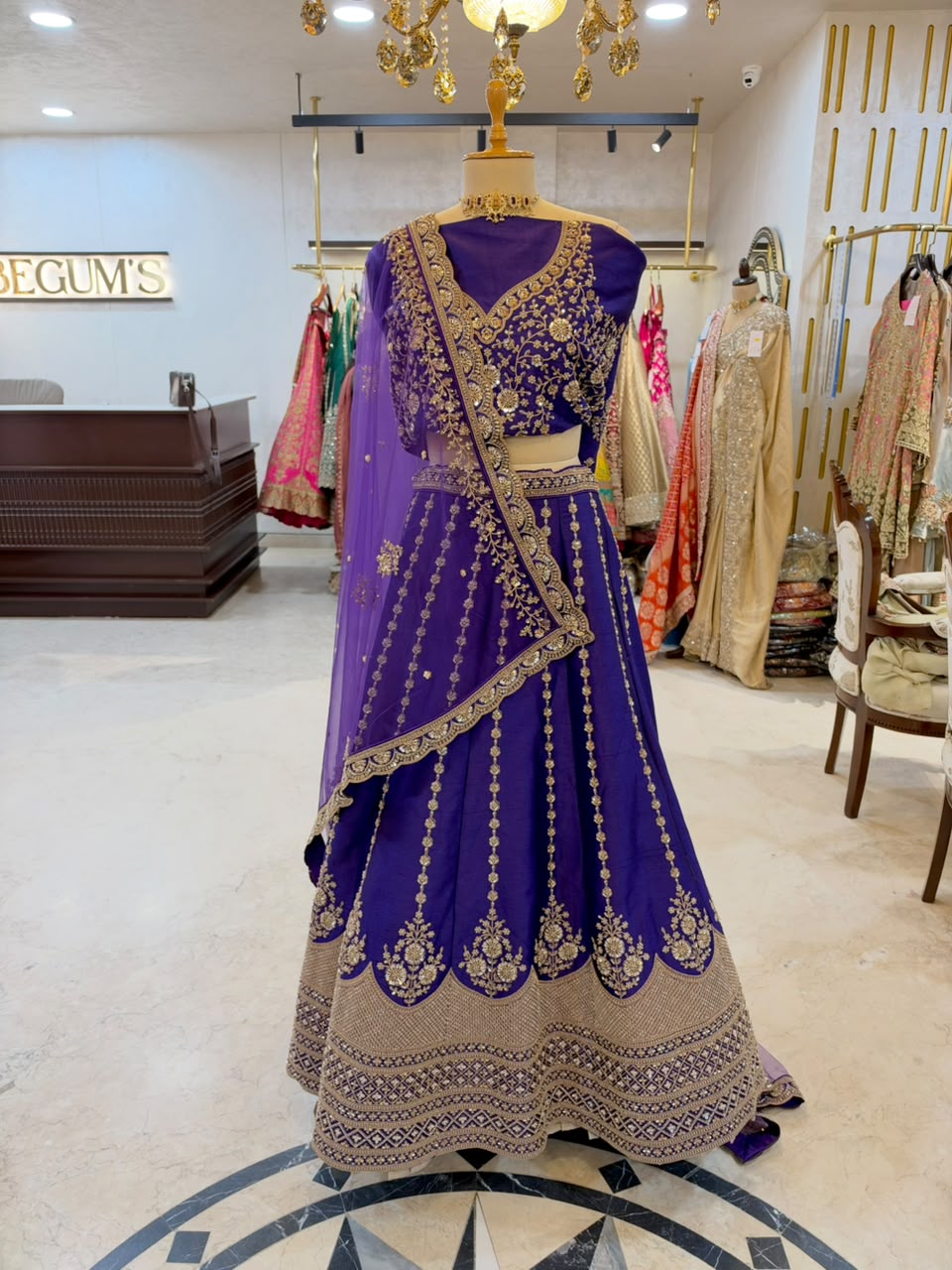 Royal Purple Embroidered Bridal Lehenga Set