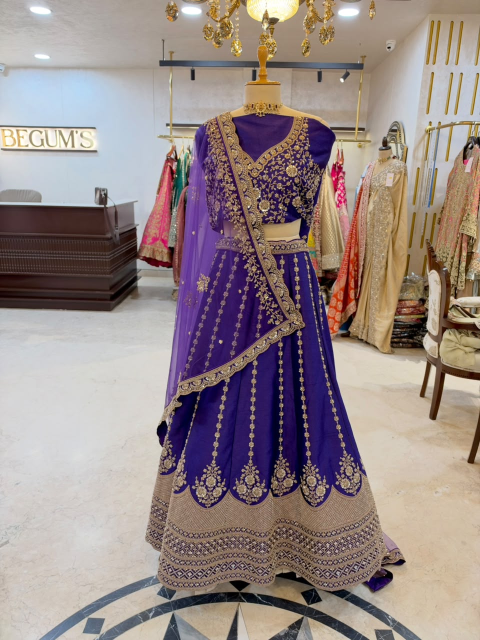 Royal Purple Embroidered Bridal Lehenga Set