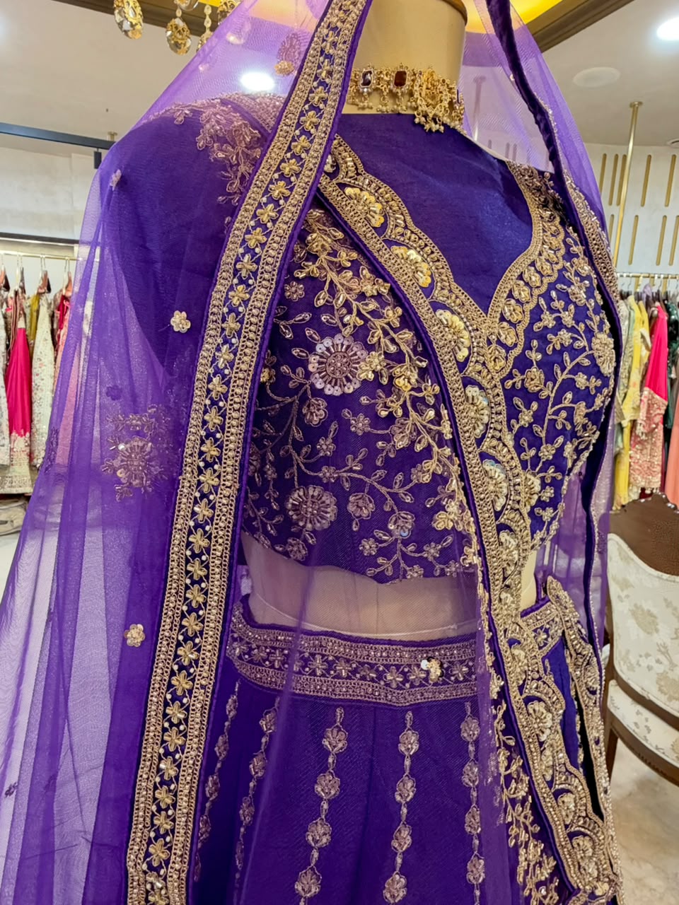 Royal Purple Embroidered Bridal Lehenga Set