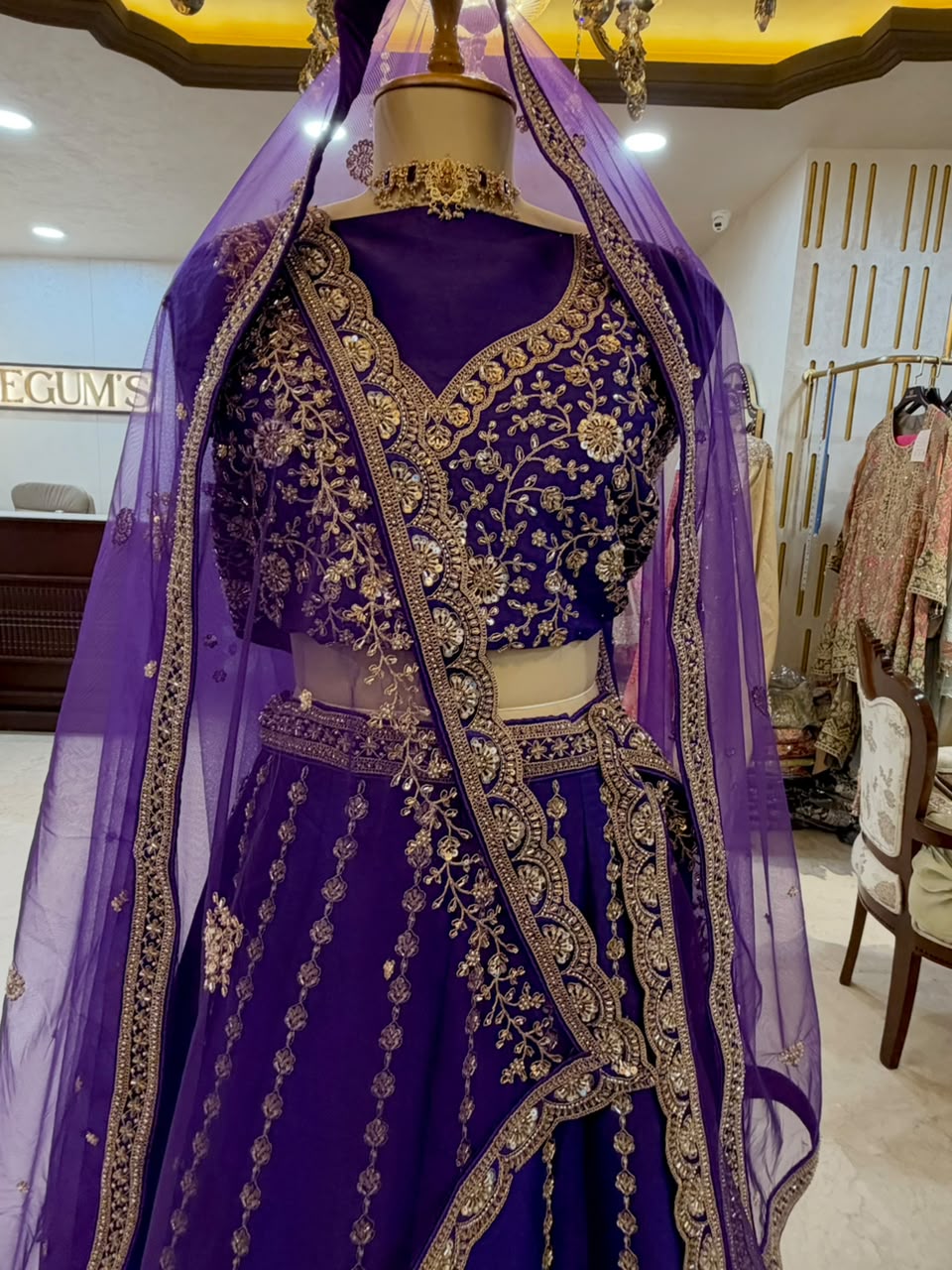 Royal Purple Embroidered Bridal Lehenga Set
