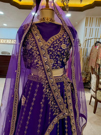 Royal Purple Embroidered Bridal Lehenga Set