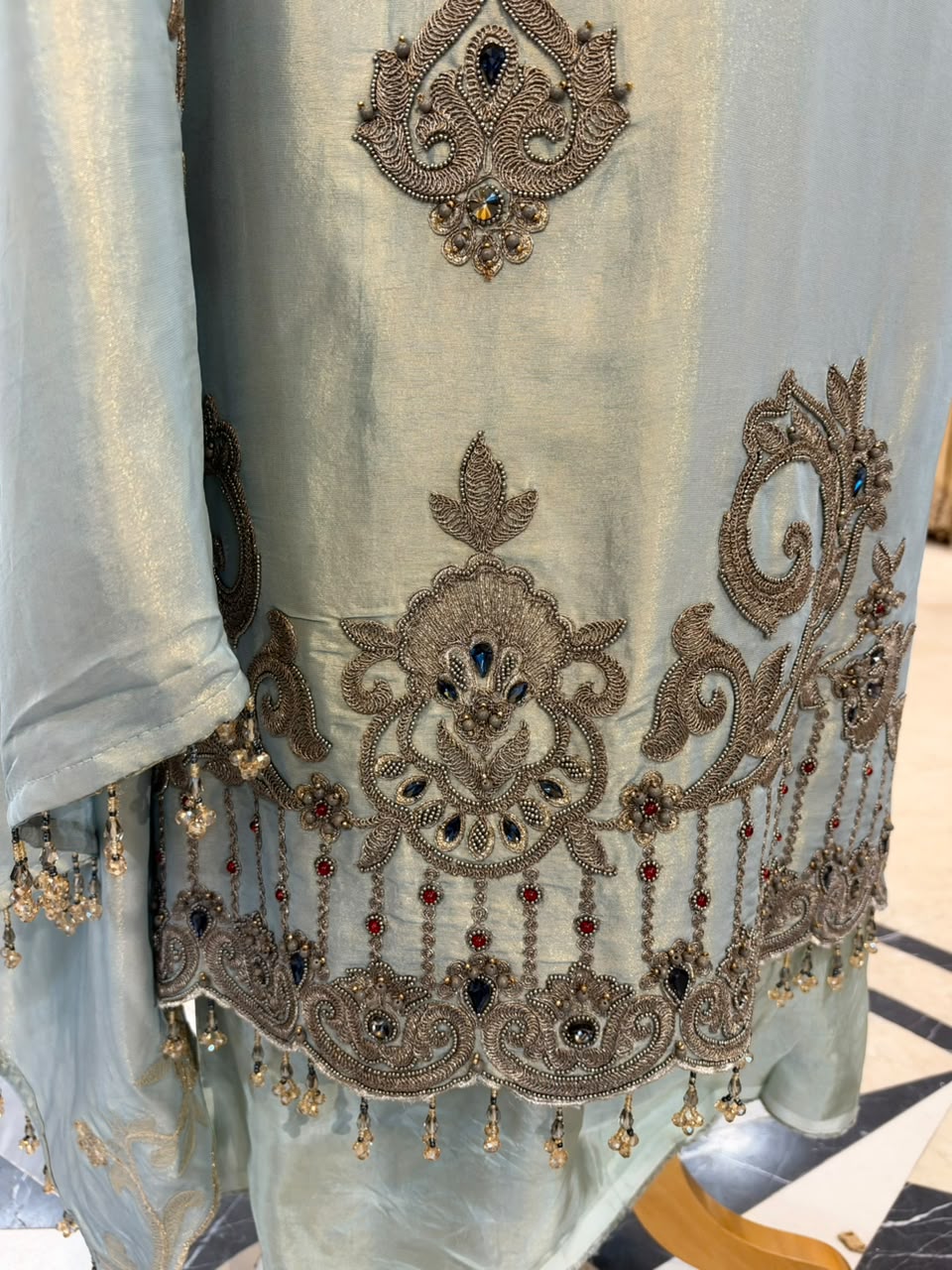 Ice Blue Tissue Silk Embroidered Kurta Set