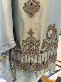 Ice Blue Tissue Silk Embroidered Kurta Set