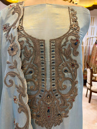 Ice Blue Tissue Silk Embroidered Kurta Set