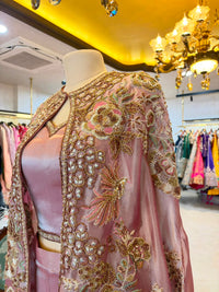 Dusty Rose Embroidered Tissue Silk Jacket Set