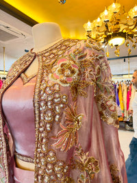 Dusty Rose Embroidered Tissue Silk Jacket Set