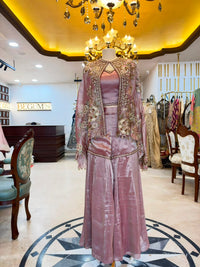 Dusty Rose Embroidered Tissue Silk Jacket Set
