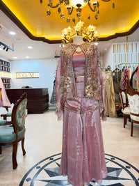 Dusty Rose Embroidered Tissue Silk Jacket Set