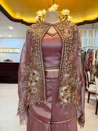Dusty Rose Embroidered Tissue Silk Jacket Set