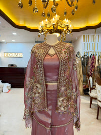 Dusty Rose Embroidered Tissue Silk Jacket Set
