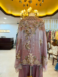 Dusty Rose Embroidered Tissue Silk Jacket Set