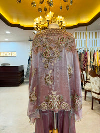 Dusty Rose Embroidered Tissue Silk Jacket Set