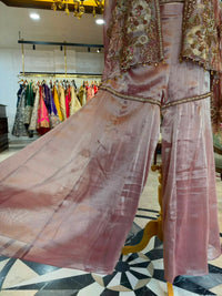 Dusty Rose Embroidered Tissue Silk Jacket Set