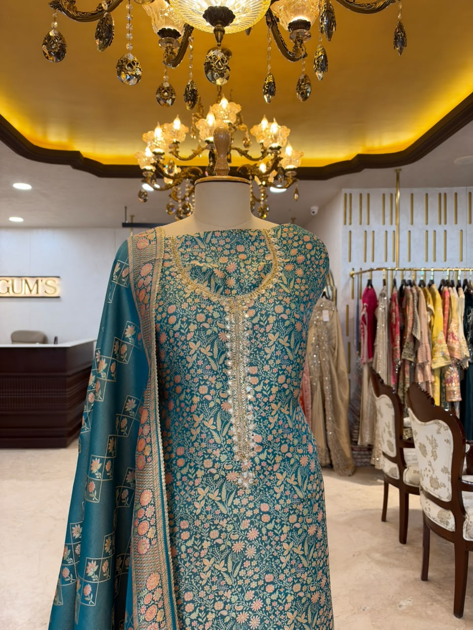 Teal Blue Embroidered Ensemble