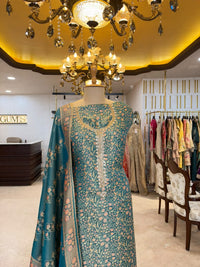 Teal Blue Embroidered Ensemble