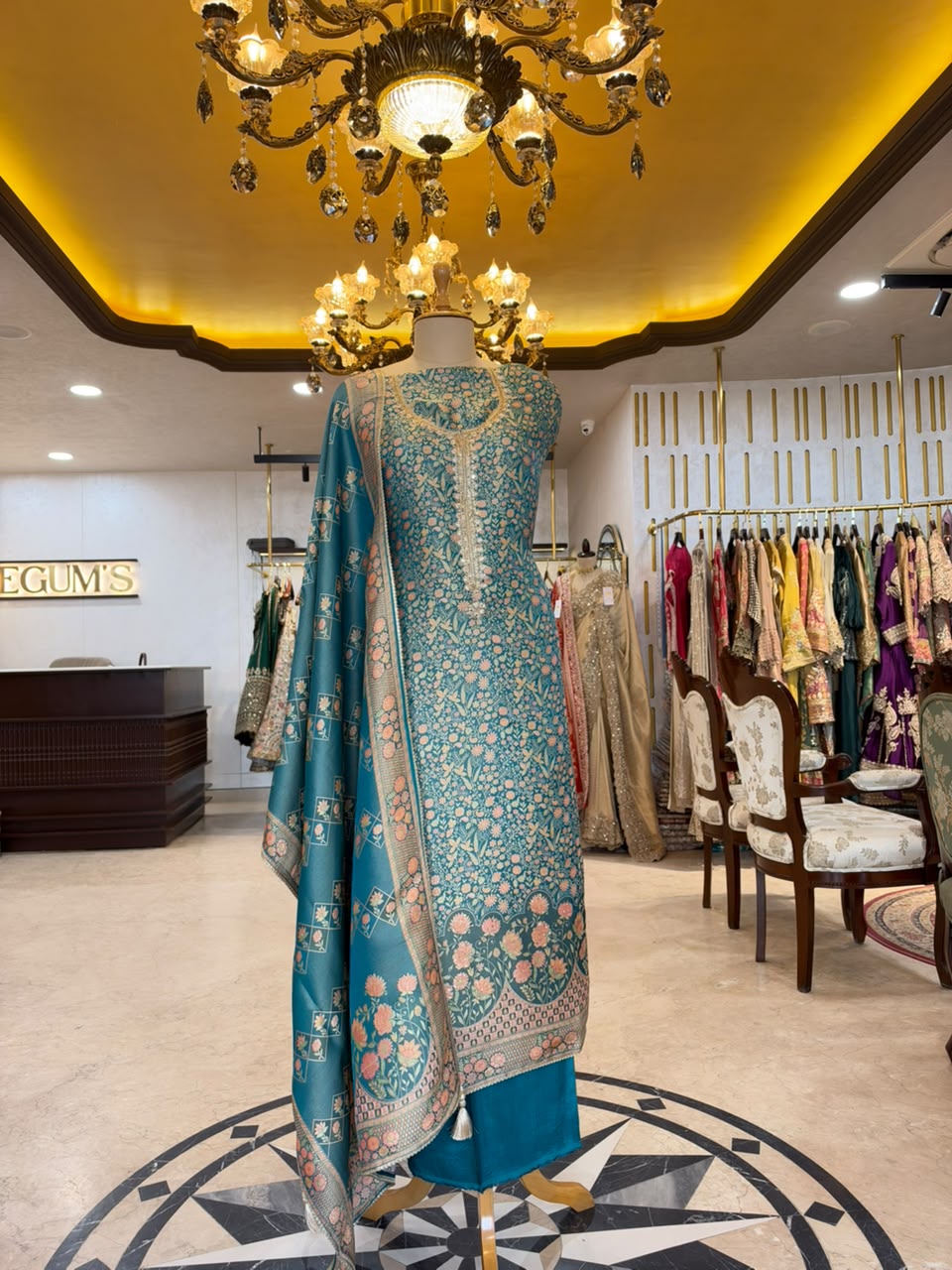 Teal Blue Embroidered Ensemble
