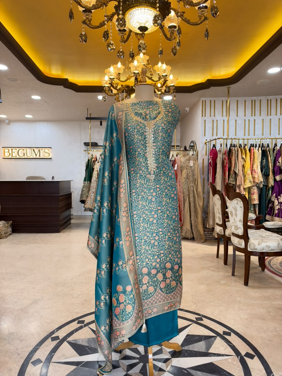 Teal Blue Embroidered Ensemble